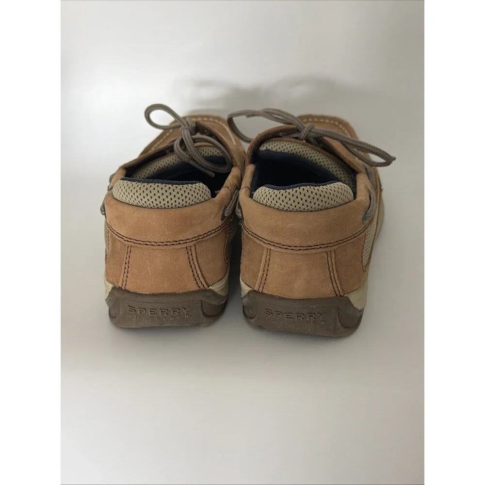 Sperry Top-Sider Lanyard Boat Shoes Boys Sz 5.5 Tan Leather Loafer Slip On EUC